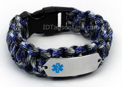 Blue Camo Paracord Medical ID Bracelet with Blue Medical Emblem.